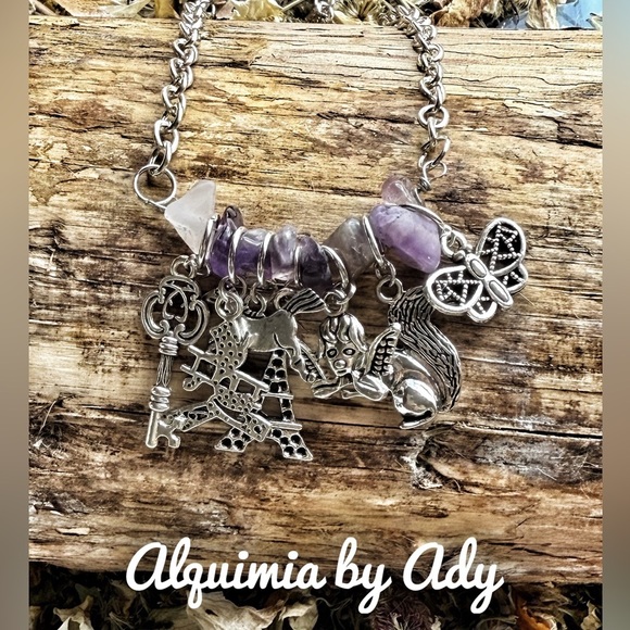 Amethyst statement silver multi Pendant Necklace - Picture 1 of 3